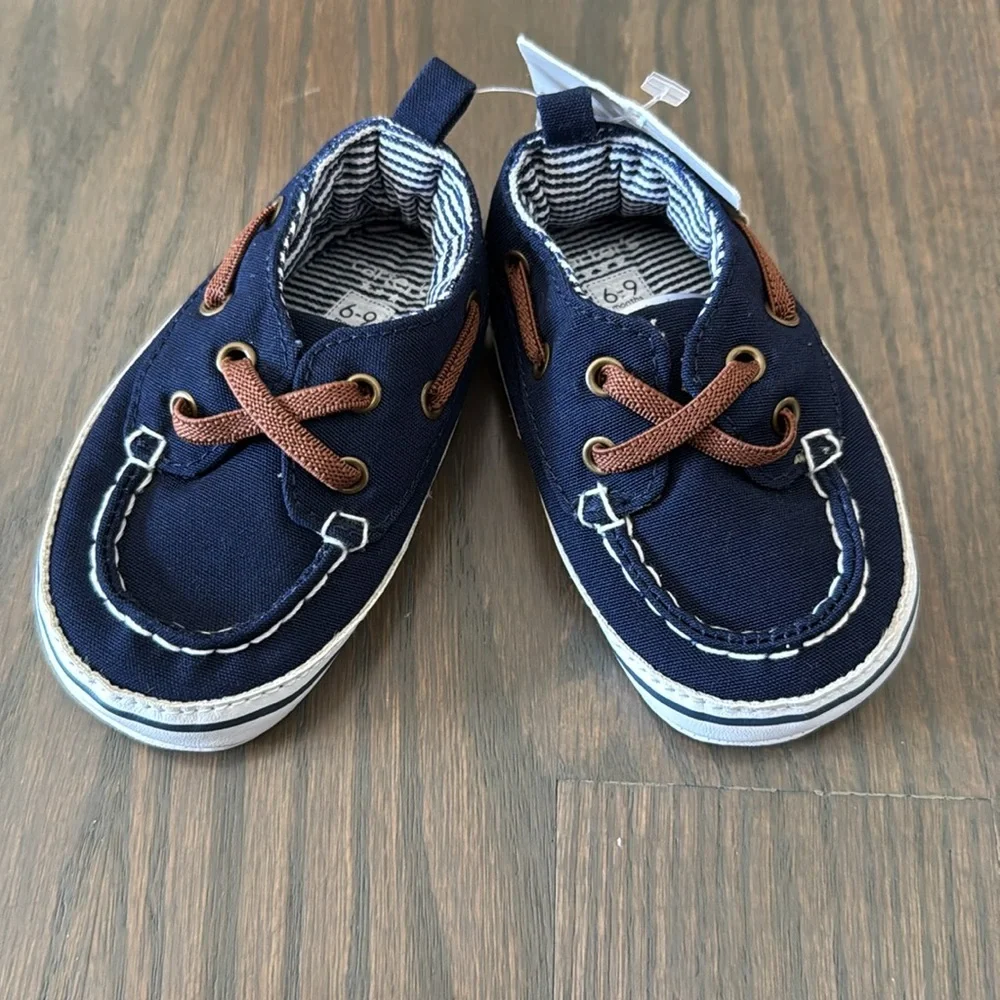 Carter’s Baby Boat Shoes Navy Blue Slip-On Crib Shoes 6–9 Months NWT